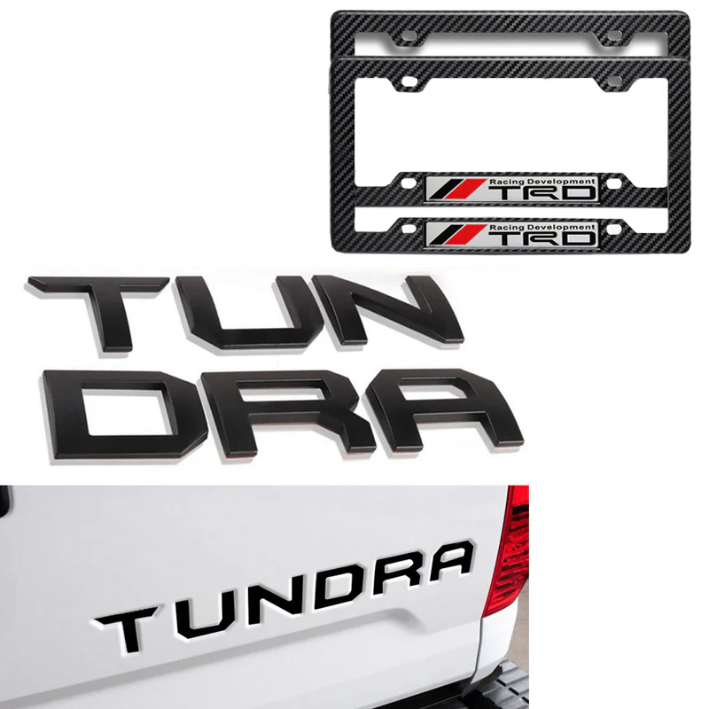 2014-2019 Tundra TRD Set ABS Tailgate Insert Letter Emblems with 2pcs Carbon Style License Plate Frame for JDM Toyota - Image 4