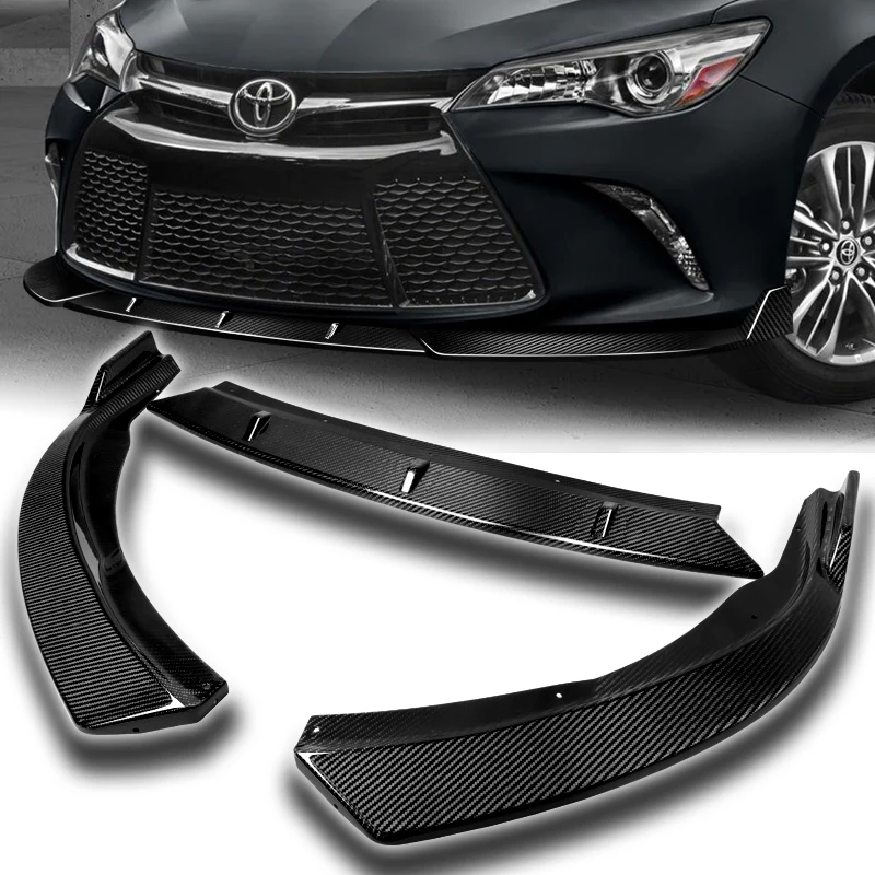 2015-2017 Toyota Camry Real Carbon Fiber 3-Piece Front Bumper Body Spoiler Splitter Lip Kit - Image 3