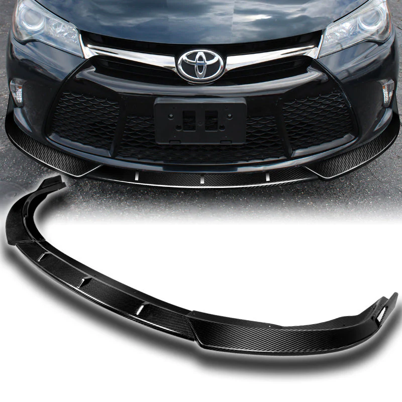 2015-2017 Toyota Camry Real Carbon Fiber 3-Piece Front Bumper Body Spoiler Splitter Lip Kit with Free Keychain - Image 7