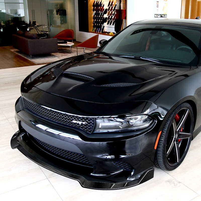 2015-2023 Dodge Charger Real Carbon Fiber 3-Piece Front Bumper Body Spoiler Splitter Lip Kit - Image 5