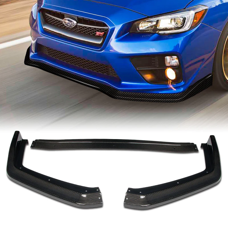 2015-2021 Subaru WRX STi CS-Style Real Carbon Fiber 3-Piece Front Bumper Body Spoiler Splitter Lip Kit - Image 4