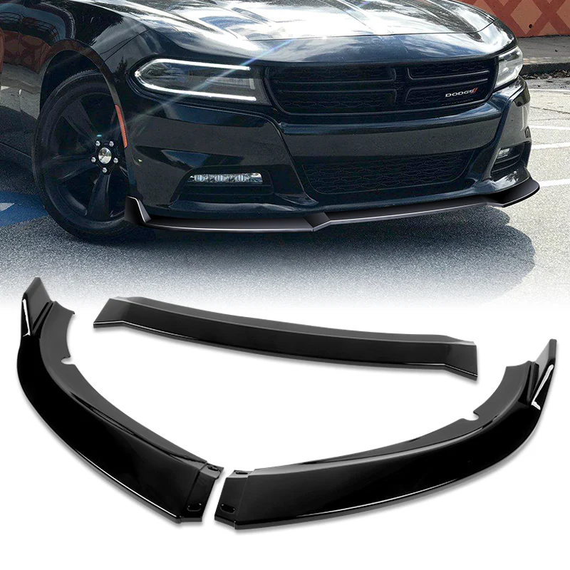 2015-2023 Dodge Charger SXT Painted Black 3-Piece Front Bumper Body Spoiler Splitter Lip Kit - Image 8