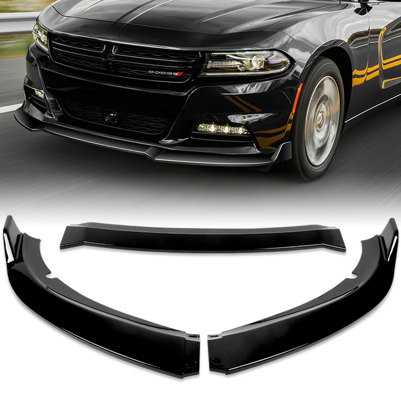 2015-2023 Dodge Charger SXT Painted Black 3-Piece Front Bumper Body Spoiler Splitter Lip Kit with Badge Scratch Guard Set - Image 5