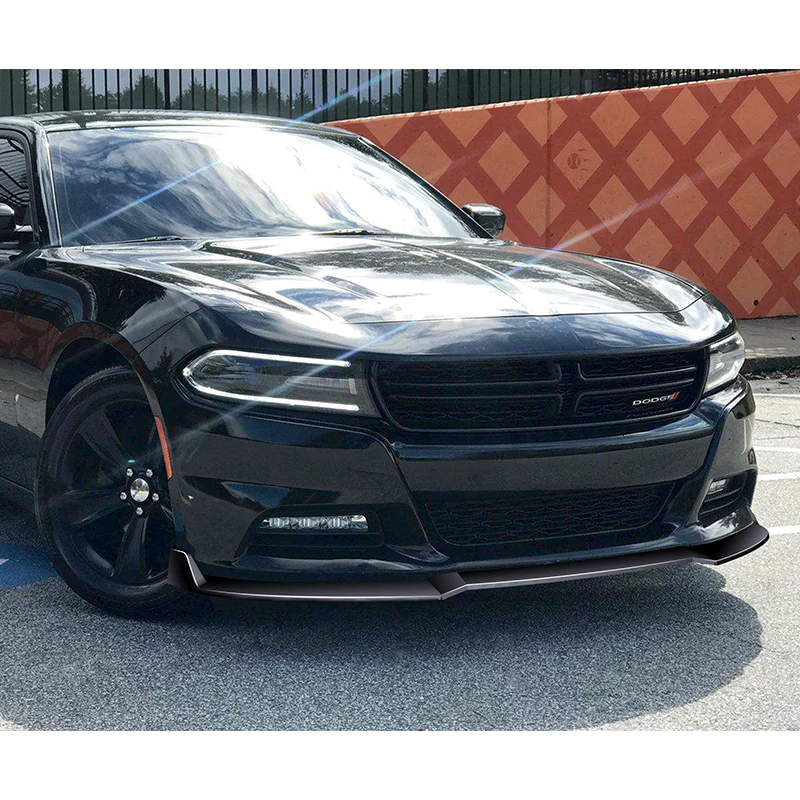 2015-2023 Dodge Charger SXT Painted Black 3-Piece Front Bumper Body Spoiler Splitter Lip Kit with Badge Scratch Guard Set - Image 6