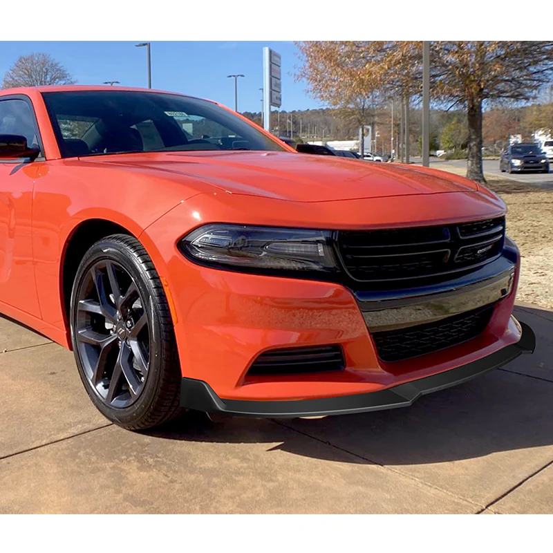 2015-2023 Dodge Charger SXT Unpainted Black 3-Piece Front Bumper Body Spoiler Splitter Lip Kit with Badge Scratch Guard Set - Image 7