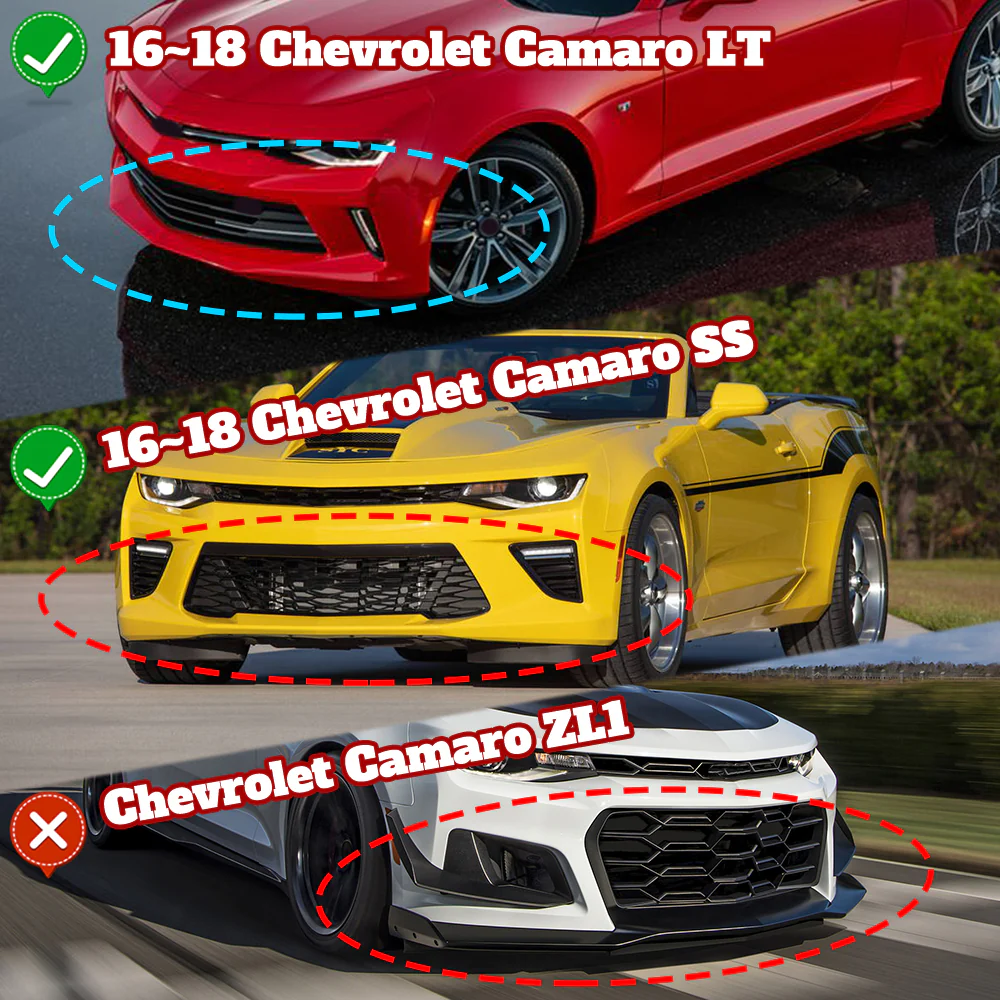 2016-2018 Chevy Camaro LT LS SS Painted Black 3-Piece Front Bumper Body Spoiler Splitter Lip Kit ZL1 Style with Vinyl Decal - Image 6