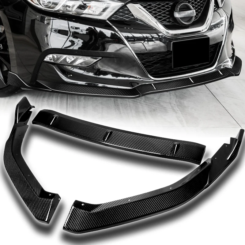 2016-2018 Nissan Maxima GT-Style Real Carbon Fiber 3-Piece Front Bumper Body Spoiler Splitter Lip Kit - Image 5