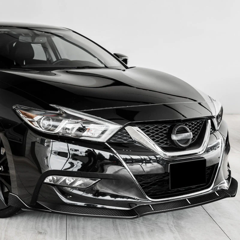2016-2018 Nissan Maxima GT-Style Real Carbon Fiber 3-Piece Front Bumper Body Spoiler Splitter Lip Kit with Emblems - Image 4