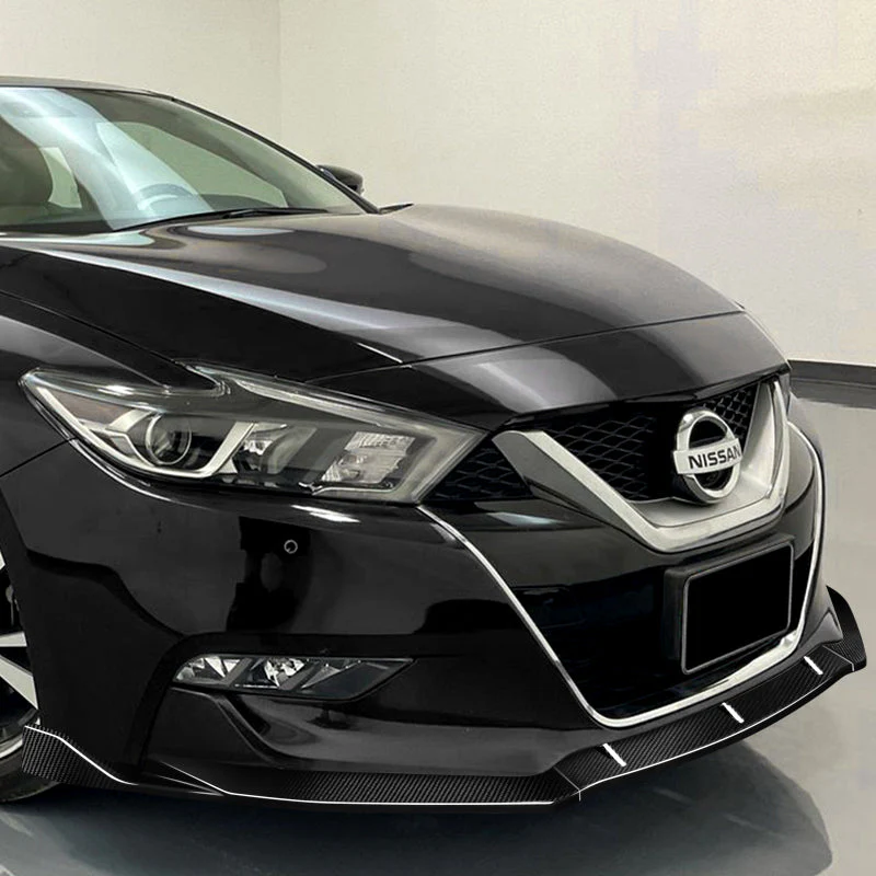 2016-2018 Nissan Maxima GT-Style Real Carbon Fiber 3-Piece Front Bumper Body Spoiler Splitter Lip Kit with Emblems - Image 8