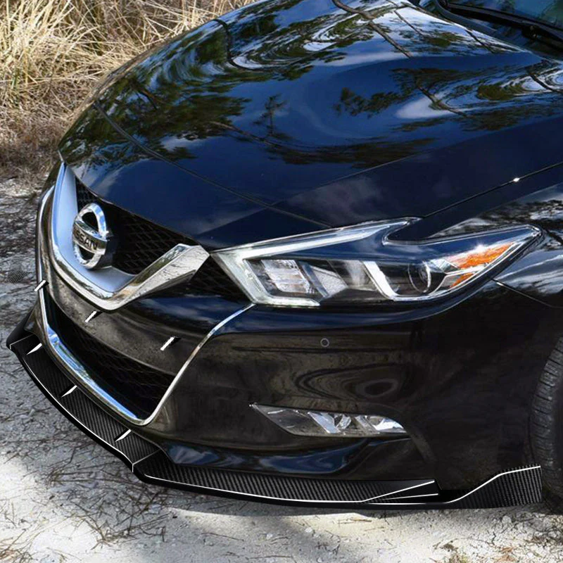 2016-2018 Nissan Maxima GT-Style Real Carbon Fiber 3-Piece Front Bumper Body Spoiler Splitter Lip Kit with Emblems - Image 9