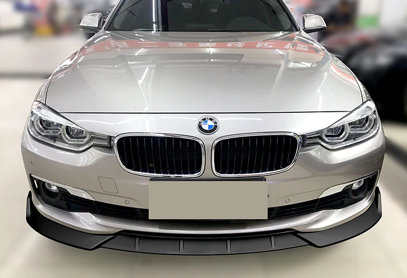 2016-2019 BMW 3-Series F30 F35 Unpainted Black 3-Piece Front Bumper Body Spoiler Splitter Lip Kit with Hood Vinyl Sticker - Image 7
