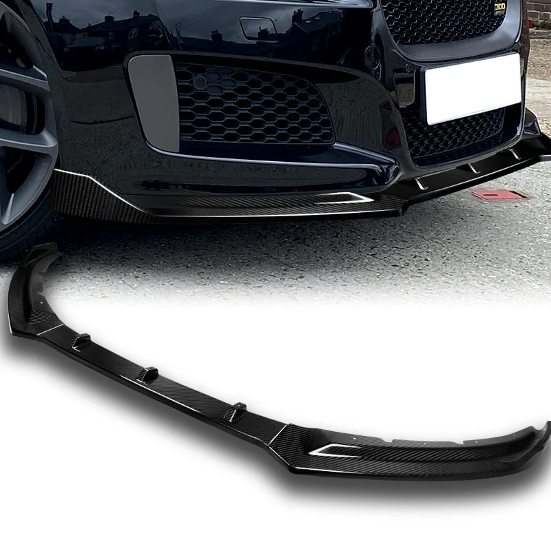 2016-2019 Jaguar XE Real Carbon Fiber 3-Piece Front Bumper Body Spoiler Splitter Lip Kit with Plate Screw Caps - Image 4