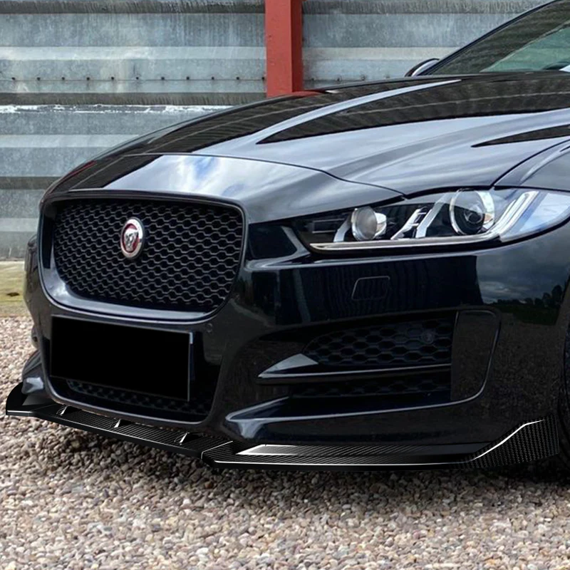 2016-2019 Jaguar XE Real Carbon Fiber 3-Piece Front Bumper Body Spoiler Splitter Lip Kit - Image 4