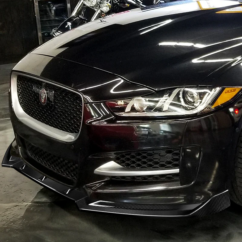 2016-2019 Jaguar XE Real Carbon Fiber 3-Piece Front Bumper Body Spoiler Splitter Lip Kit - Image 6
