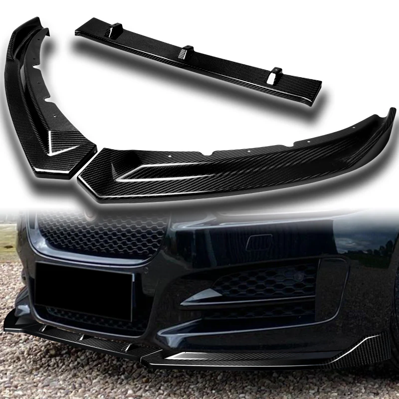 2016-2019 Jaguar XE Real Carbon Fiber 3-Piece Front Bumper Body Spoiler Splitter Lip Kit - Image 7