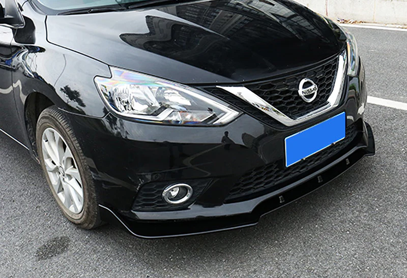 2016-2019 Nissan Sentra Painted Black 3-Piece Front Bumper Body Spoiler Splitter Lip Kit with Free Gift - Image 6