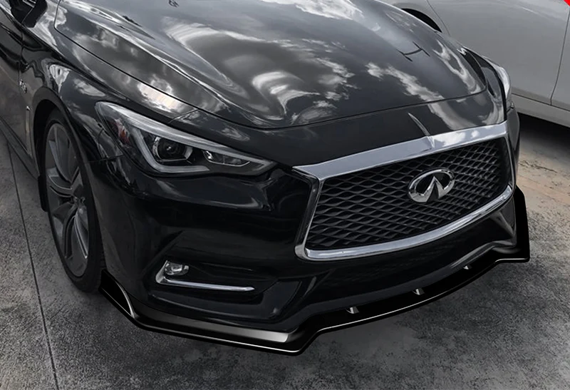 2017-2022 Infiniti Q60 Coupe Painted Black V-Style 3-Piece Front Bumper Body Spoiler Splitter Lip Kit - Image 5