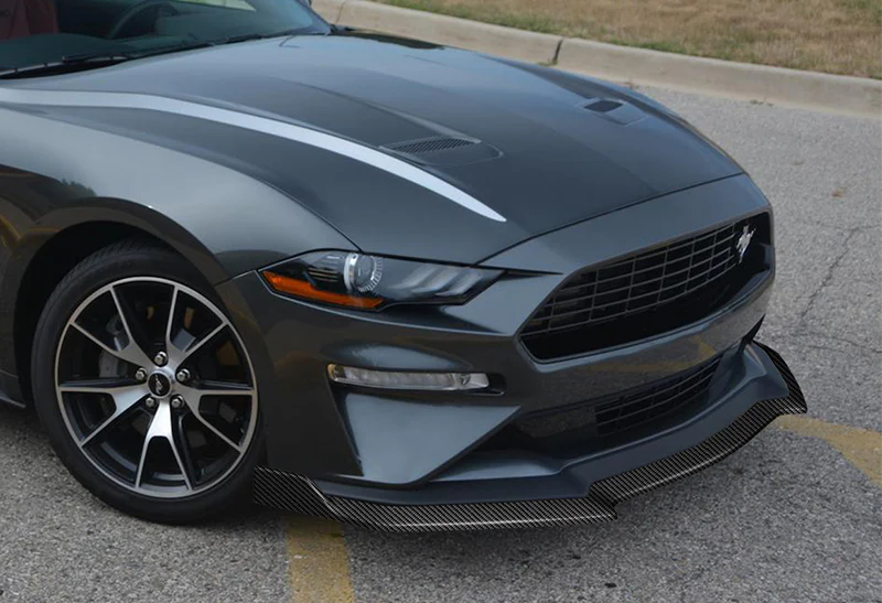 2018-2020 Ford Mustang Carbon Look GT Style 3-Piece Front Bumper Body Spoiler Splitter Lip Kit - Image 5