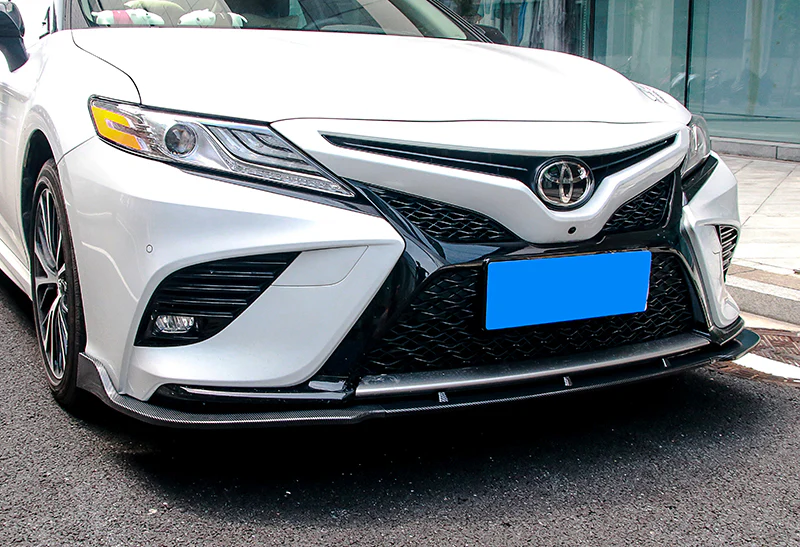 2018-2020 Toyota Camry Real Carbon Fiber 3-Piece Front Bumper Body Spoiler Splitter Lip Kit with Free Keychain - Image 6