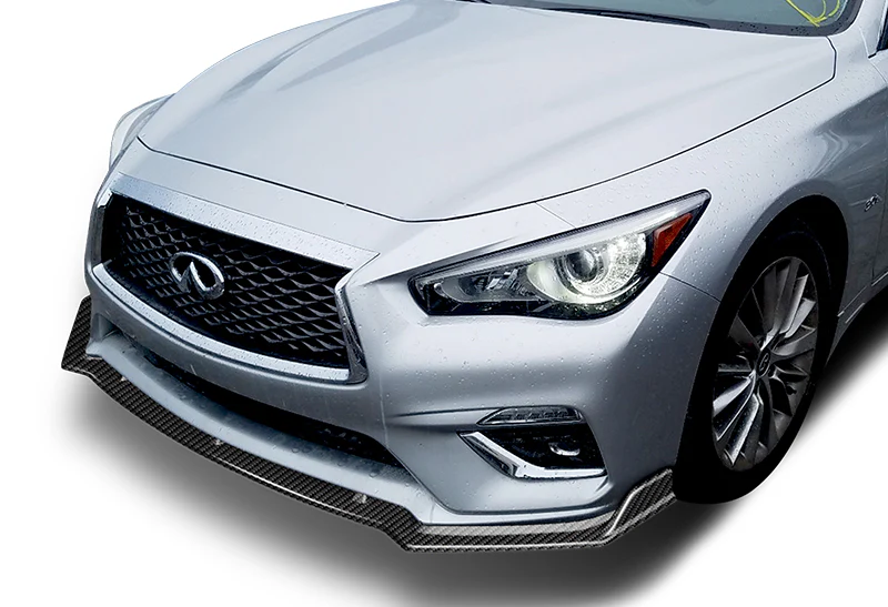 2018-2021 Infiniti Q50 Premium Carbon Look 3-Piece Front Bumper Body Spoiler Splitter Lip Kit - Image 5