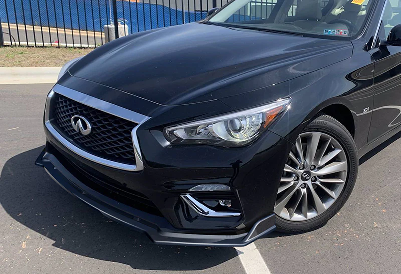 2018-2021 Infiniti Q50 Premium Painted Black 3-Piece Front Bumper Body Spoiler Splitter Lip Kit with Screw Bolt Cap Set - Image 5