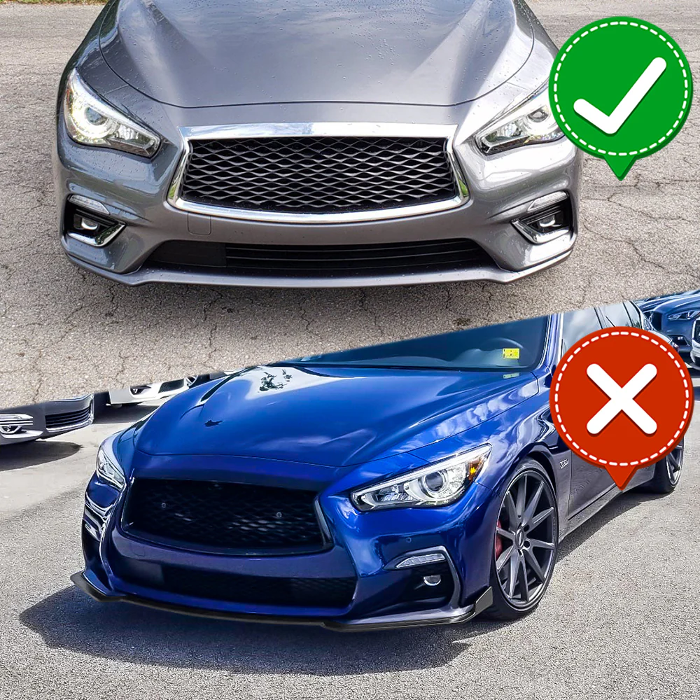 2018-2021 Infiniti Q50 Premium Real Carbon Fiber 3-Piece Front Bumper Body Spoiler Splitter Lip Kit with Screw Bolt Cap Set - Image 6