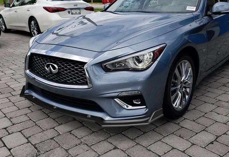 2018-2021 Infiniti Q50 Premium Unpainted Matte Black 3-Piece Front Bumper Body Spoiler Splitter Lip Kit with Screw Bolt Cap Set - Image 5