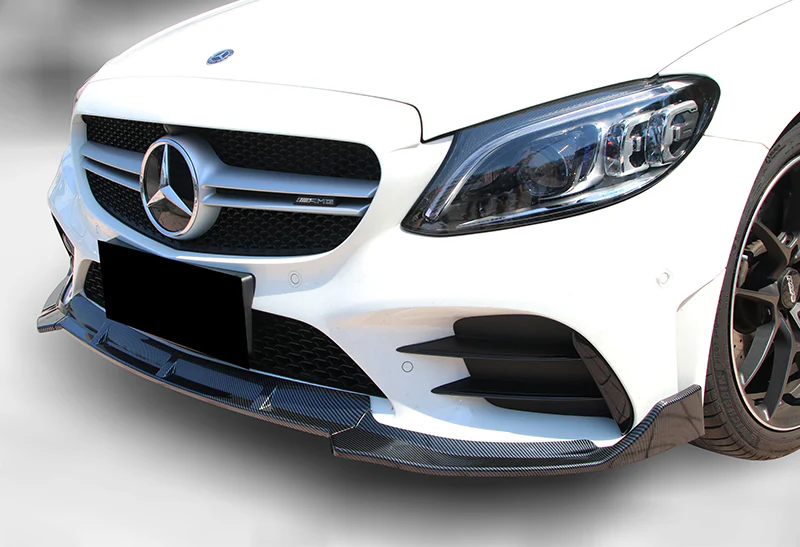2019-2021 Mercedes W205 C-Class Carbon Style 3-Piece Front Bumper Body Spoiler Splitter Lip Kit with Keychain - Image 6