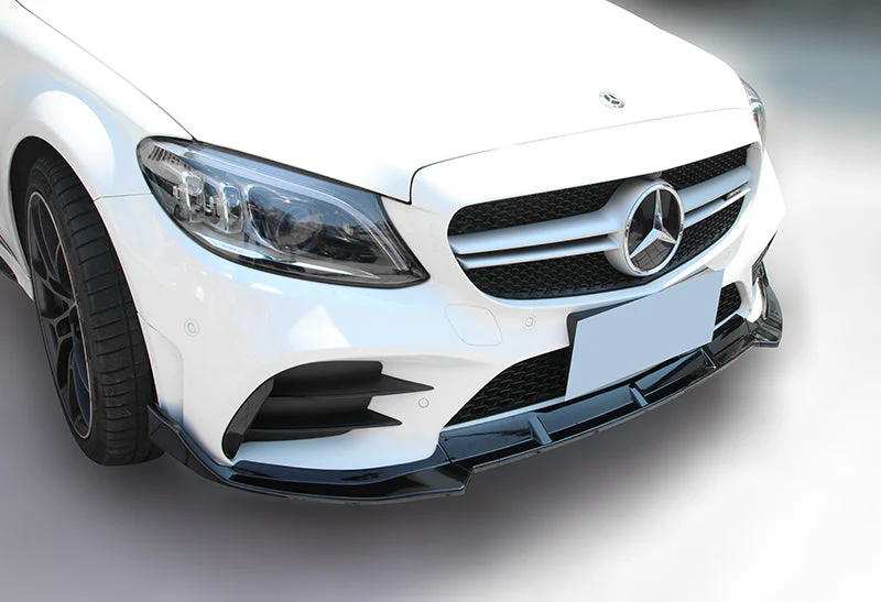2019-2021 Mercedes W205 C-Class Painted Black 3-Piece Front Bumper Body Spoiler Splitter Lip Kit with Keychain - Image 6