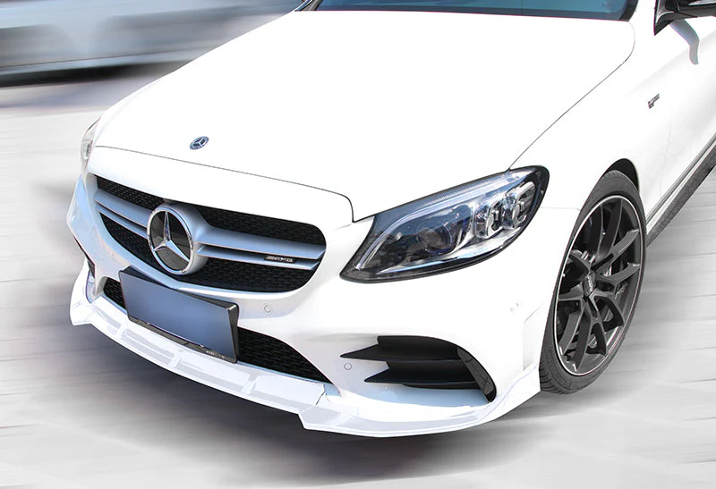 2019-2021 Mercedes W205 C-Class Painted White 3-Piece Front Bumper Body Spoiler Splitter Lip Kit with Keychain - Image 6
