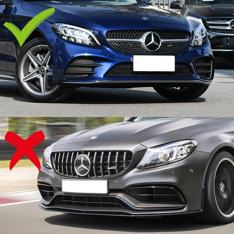 2019-2021 Mercedes W205 C-Class Unpainted Matte Black 3-Piece Front Bumper Body Spoiler Splitter Lip Kit - Image 6