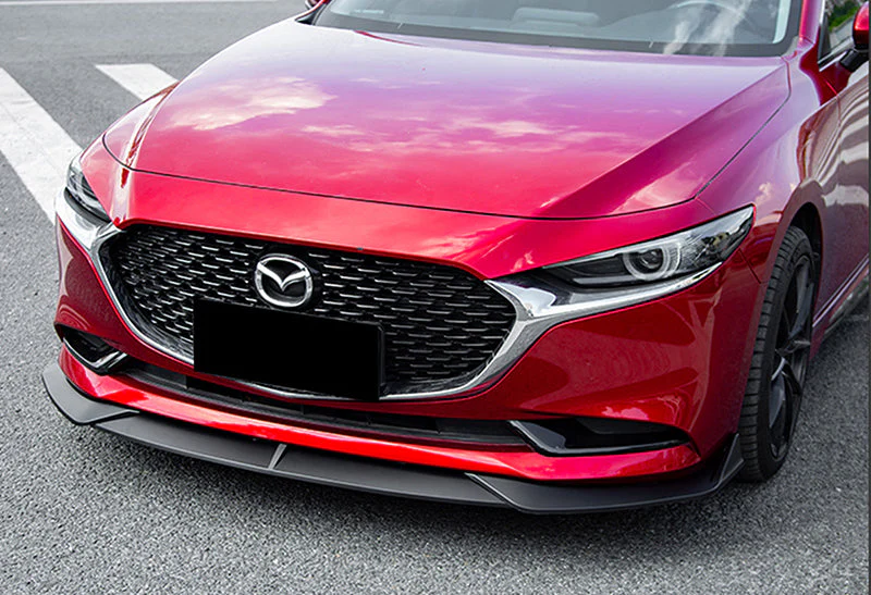 2019-2021 Mazda 3 Mazda3 Unpainted Matte Black 3-Piece Front Bumper Body Spoiler Splitter Lip Kit with Carbon Fiber Emblem - Image 9