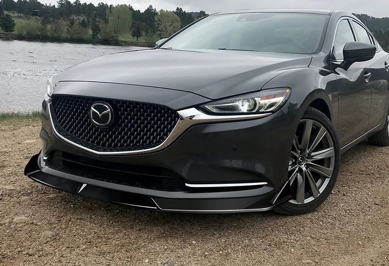 2019-2021 Mazda 6 Atenza Painted Black 3-Piece Front Bumper Body Spoiler Splitter Lip Kit with Carbon Fiber Emblem - Image 7