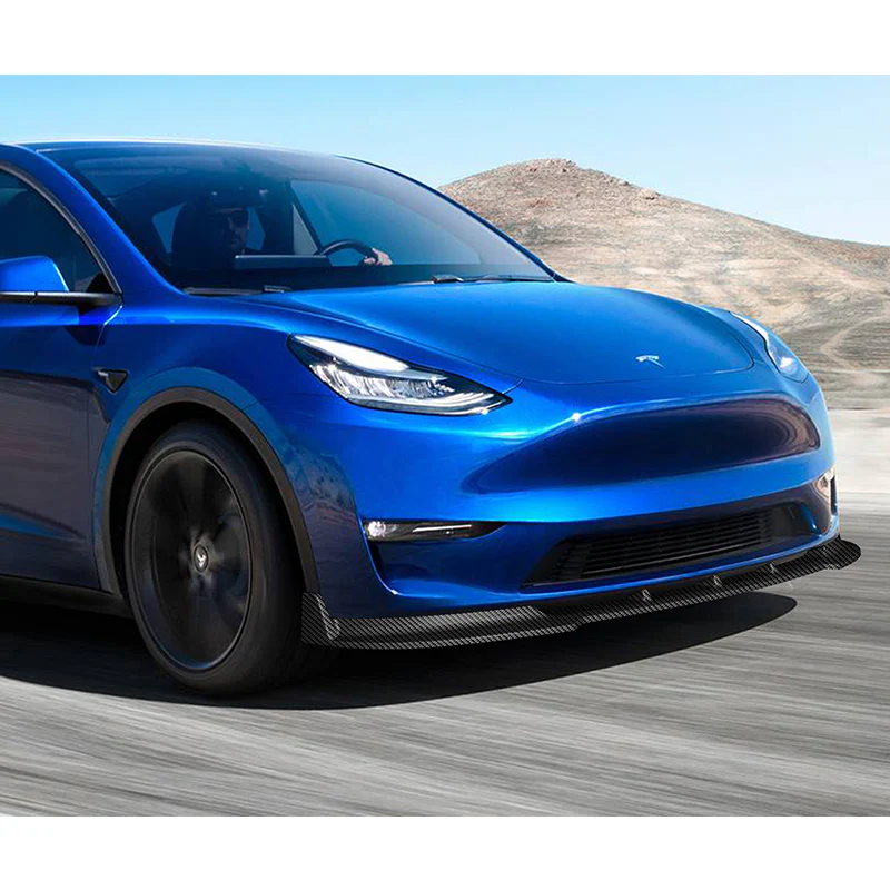 2020 - 2025 Tesla Model Y STP-Style Carbon Look 3-Piece Front Bumper Body Spoiler Splitter Lip Kit - Image 6