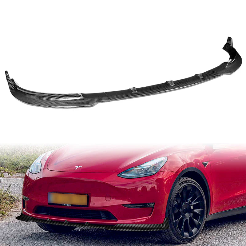 2020 - 2025 Tesla Model Y STP-Style Carbon Look 3pcs Front Bumper Body Spoiler Splitter Lip Kit with 4 pcs Bolt Caps - Image 3