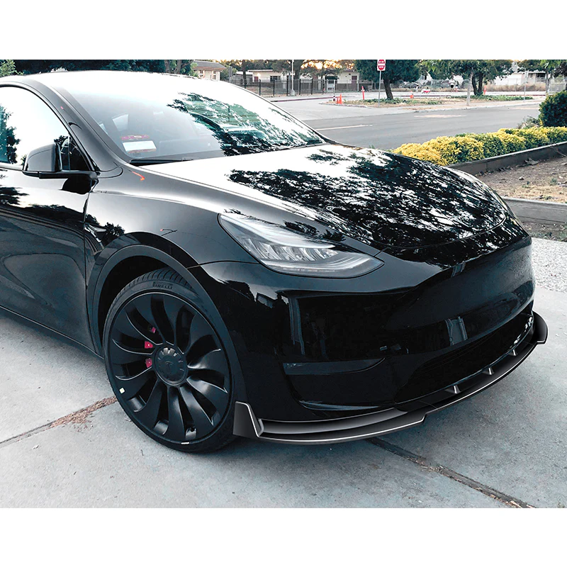 2020 - 2025 Tesla Model Y STP-Style Painted Black 3pcs Front Bumper Body Spoiler Splitter Lip Kit with 4 pcs Bolt Caps - Image 4