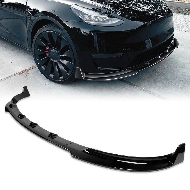 2020 - 2025 Tesla Model Y STP-Style Painted Black 3pcs Front Bumper Body Spoiler Splitter Lip Kit with 4 pcs Bolt Caps - Image 7