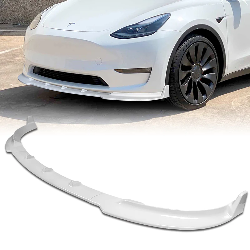2020 - 2025 Tesla Model Y STP-Style Painted White 3pcs Front Bumper Body Spoiler Splitter Lip Kit with 4 pcs Bolt Caps - Image 4
