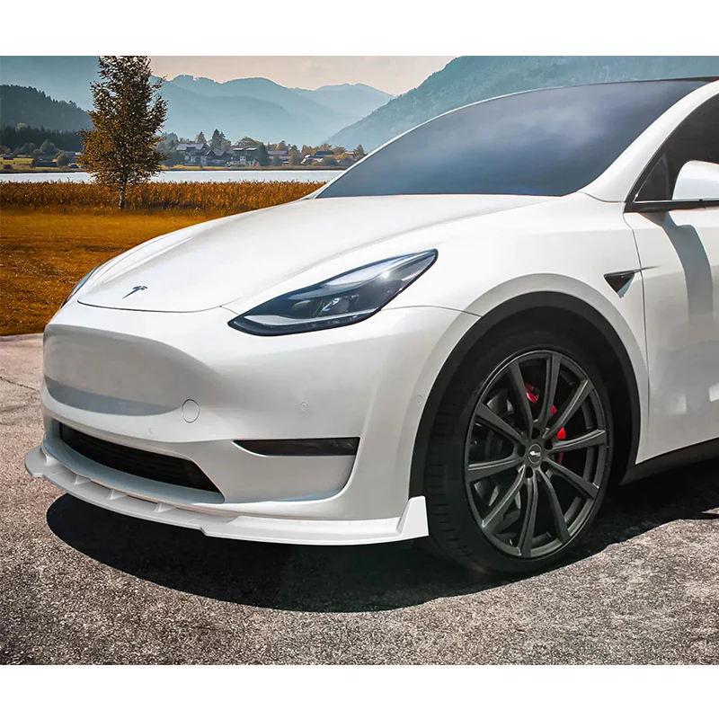 2020 - 2025 Tesla Model Y STP-Style Painted White 3pcs Front Bumper Body Spoiler Splitter Lip Kit with 4 pcs Bolt Caps - Image 8