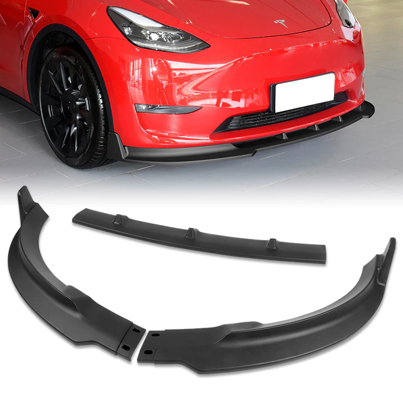 2020 - 2025 Tesla Model Y Unpainted Matte Black 3-Piece Front Bumper Body Spoiler Splitter Lip Kit - Image 6