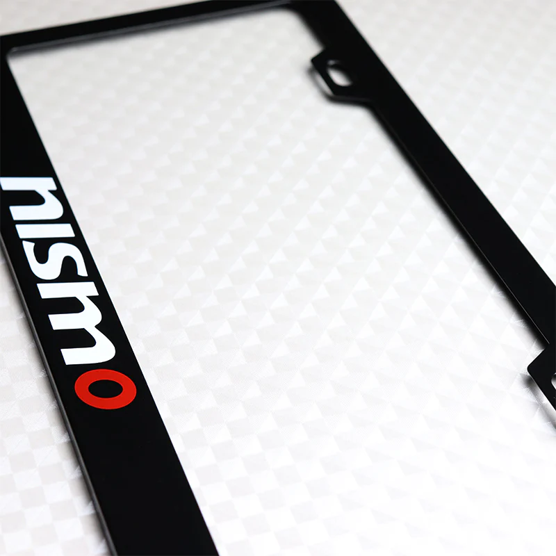 Nissan Nismo Black Stainless Steel License Plate Frame with Caps x2 - Image 4