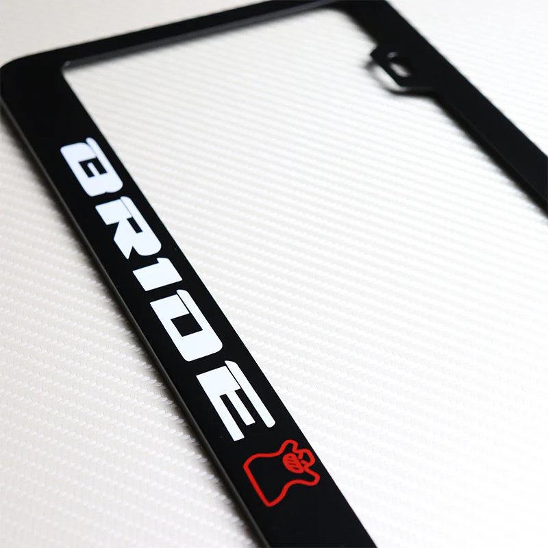 Bride Black Stainless Steel License Plate Frame with Caps & Bolts x2 - Image 2
