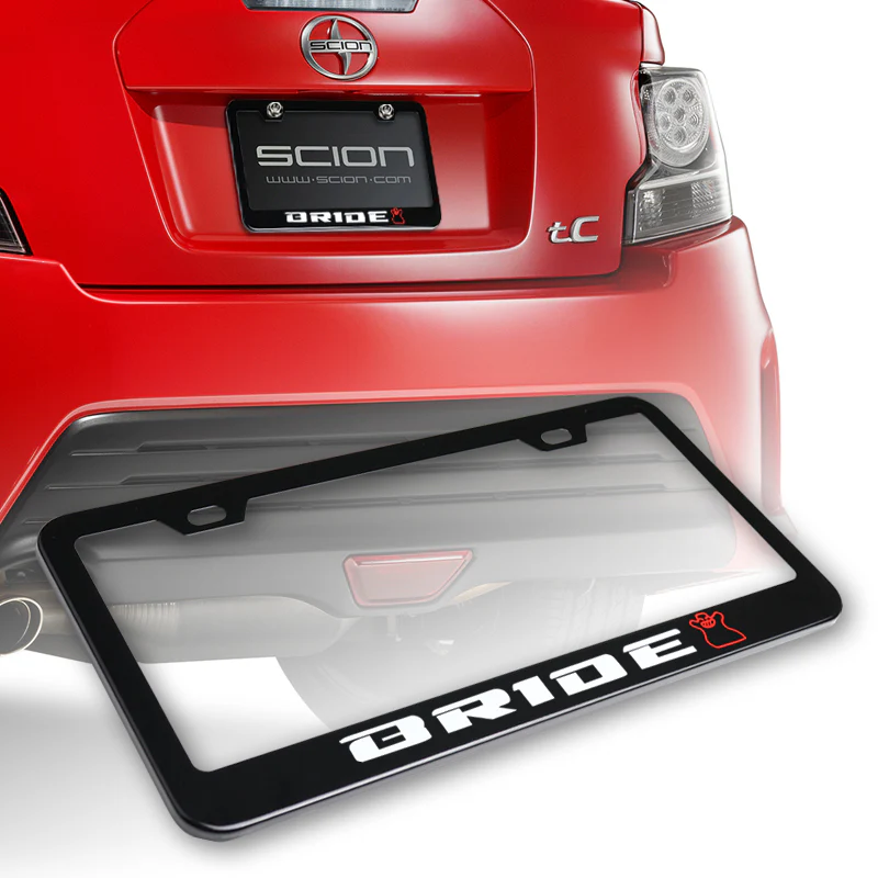 Bride Black Stainless Steel License Plate Frame with Caps & Bolts x2 - Image 3