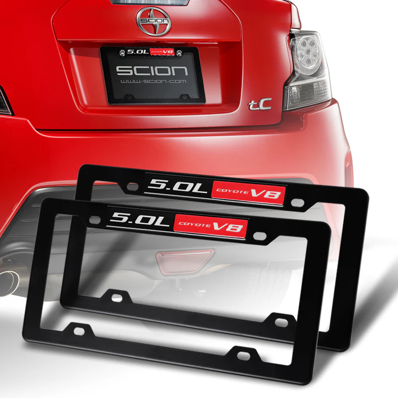 2pcs Black ABS License Plate Tag Frame Cover with Car Trunk Emblems For 5.0L_V8 - Image 5