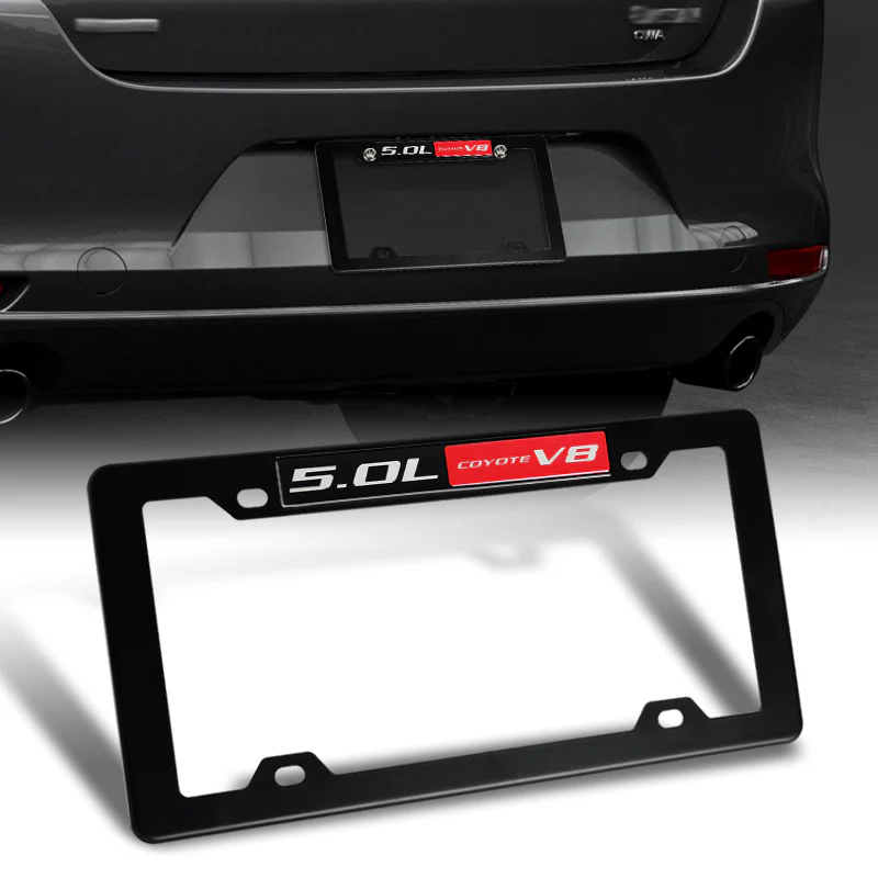 2pcs Black ABS License Plate Tag Frame Cover with Car Trunk Emblems For 5.0L_V8 - Image 7