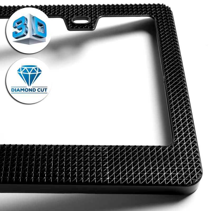 2PCS Black Diamond Cut Style License Plate Frame Covers – Front & Rear - Image 4