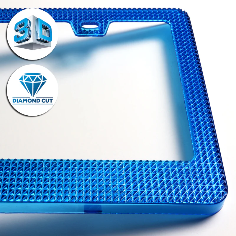 2PCS Blue Diamond Cut Style License Plate Frame Covers – Front & Rear - Image 2