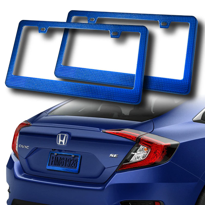 2PCS Blue Diamond Cut Style License Plate Frame Covers – Front & Rear - Image 6