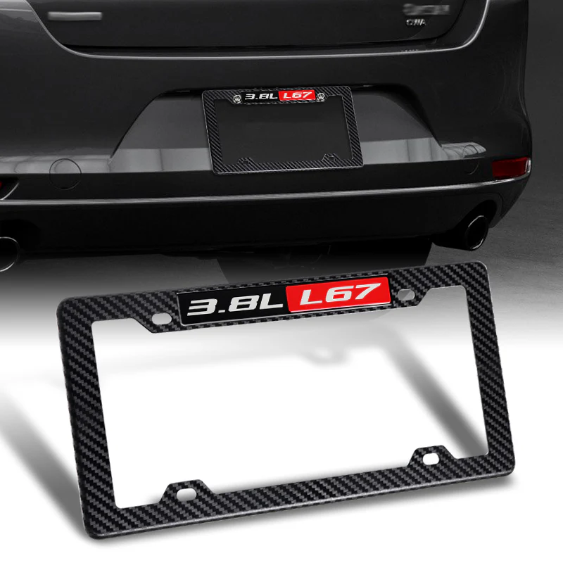2pcs Carbon Look ABS License Plate Tag Frame Cover with Car Trunk Emblems For 3.8L L67 - Image 4