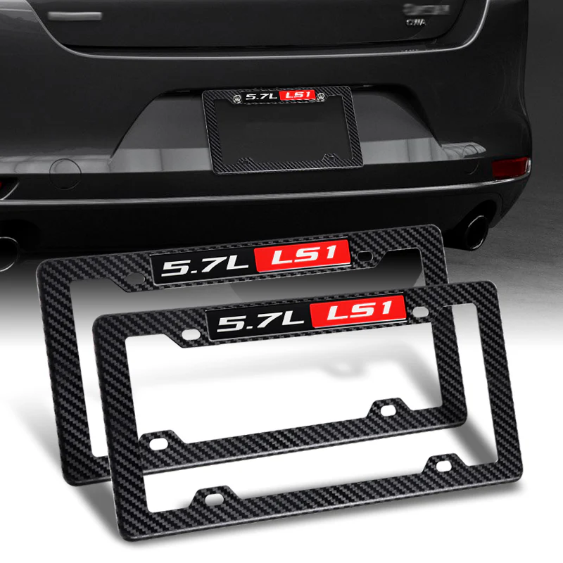 2pcs Carbon Look ABS License Plate Tag Frame Cover with Car Trunk Emblems For 5.7L_LS1 - Image 5